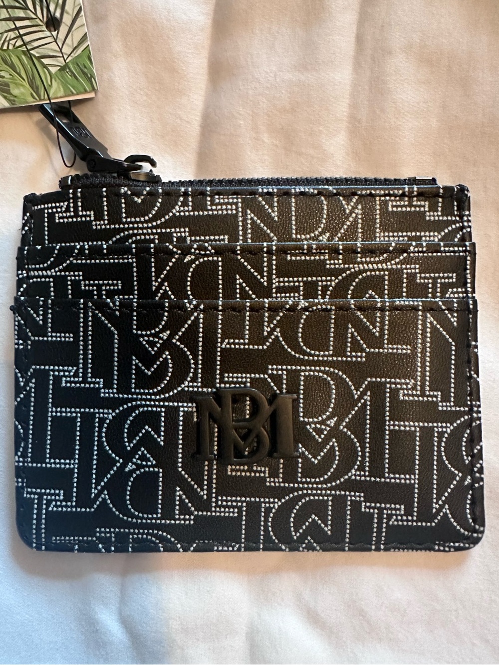 Badgley Mischka NWT Black Monogram Vegan Leather Mini Credit Card Holder Wallet